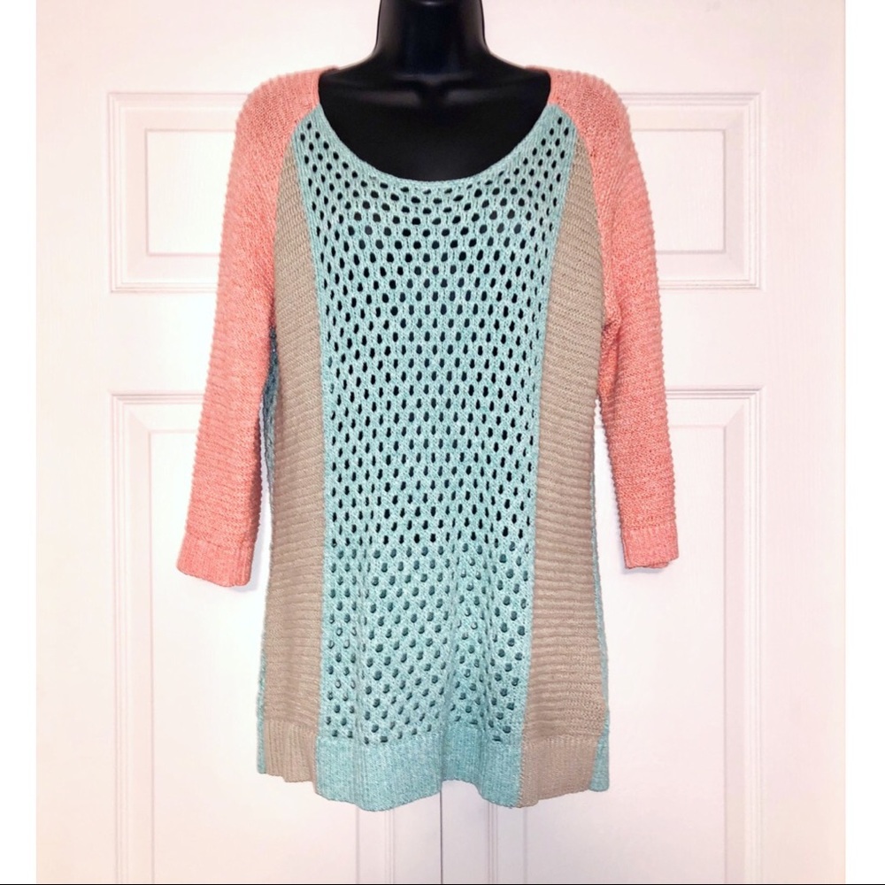 Tribal Women's Sweater in Coral, Mint, and Beige